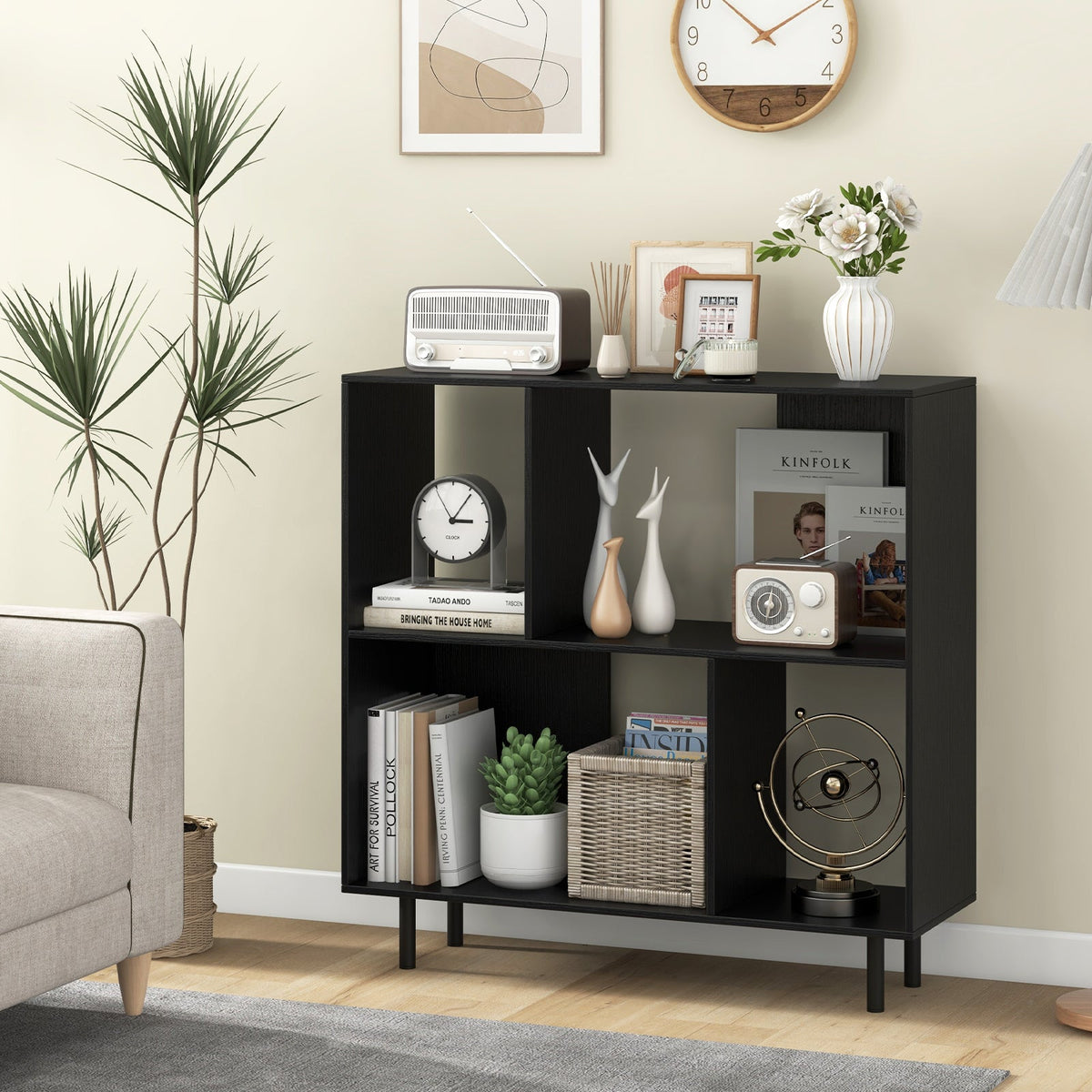 Open Shelf Bookcase with 4 Compartments