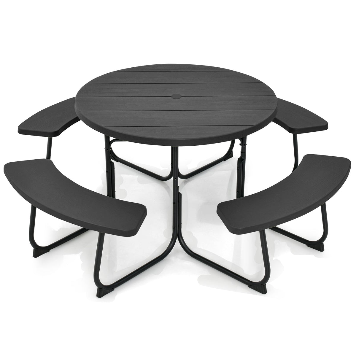8-Person Outdoor Picnic Table and Bench Set with Umbrella Hole