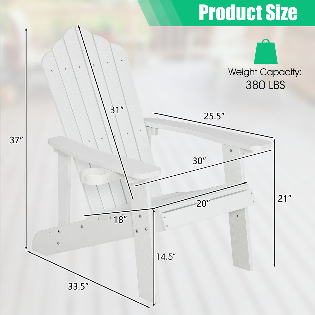 Adirondack Chair with Cup Holder - Weather Resistant HIPS