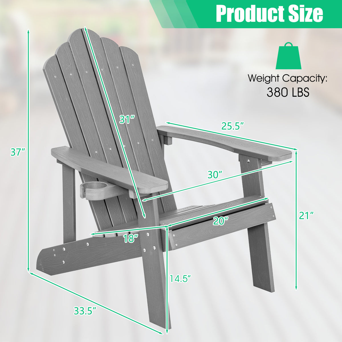 Adirondack Chair with Cup Holder - Weather Resistant HIPS