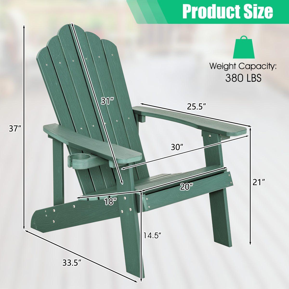 Adirondack Chair with Cup Holder - Weather Resistant HIPS