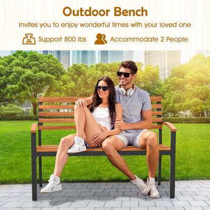 Acacia Wood Outdoor Bench with Backrest and Armrests