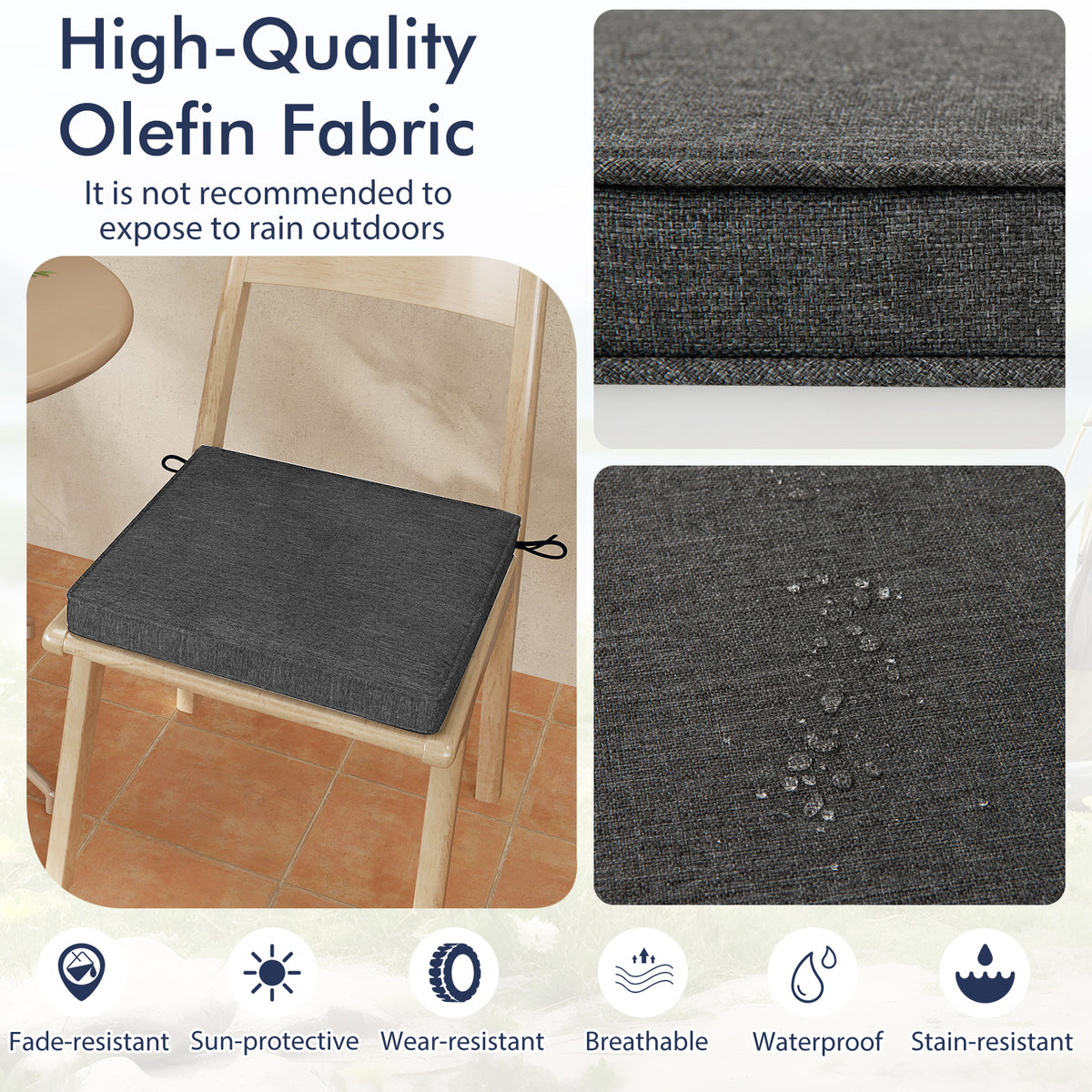 Outdoor Chair Cushions Set of 2 - Waterproof Olefin 20x20