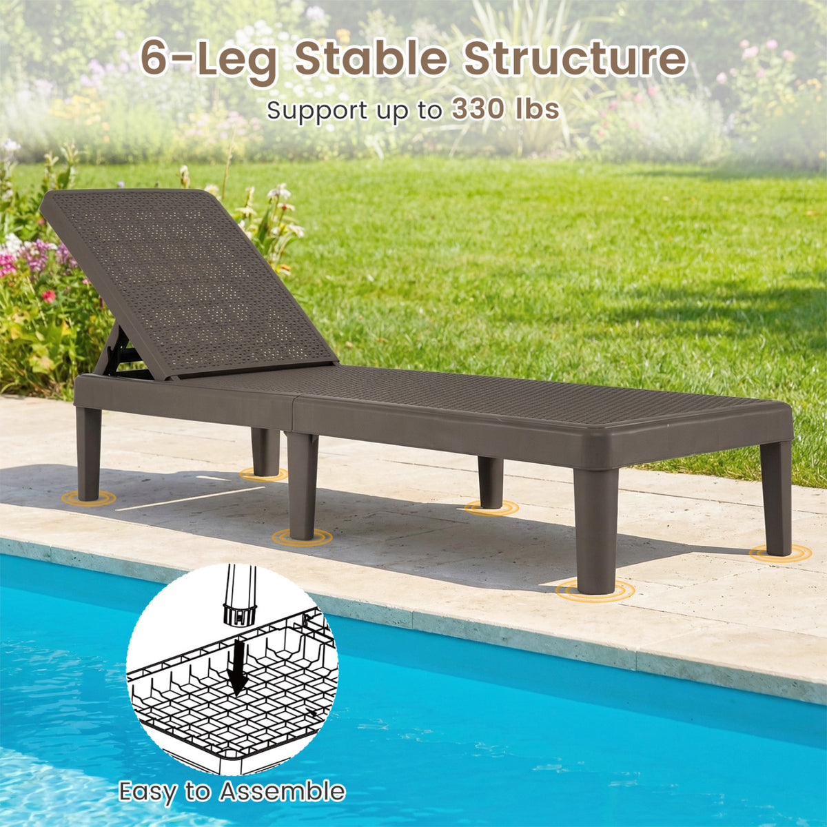 Outdoor Chaise Lounge Chair with 4-Position Adjustable Backrest