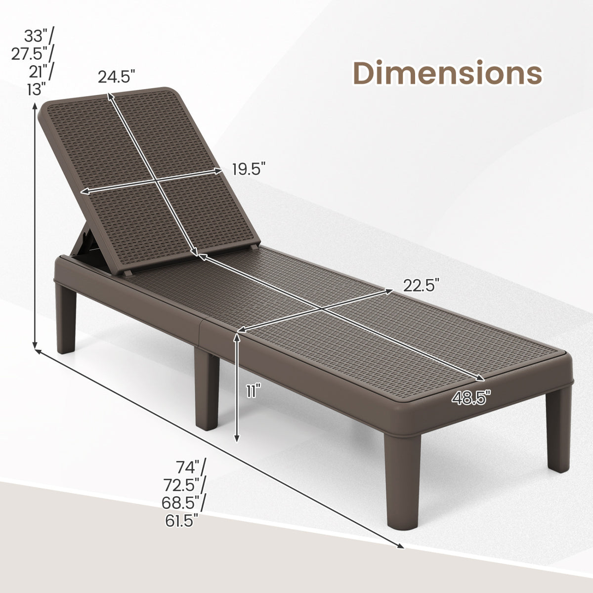 Outdoor Chaise Lounge Chair with 4-Position Adjustable Backrest