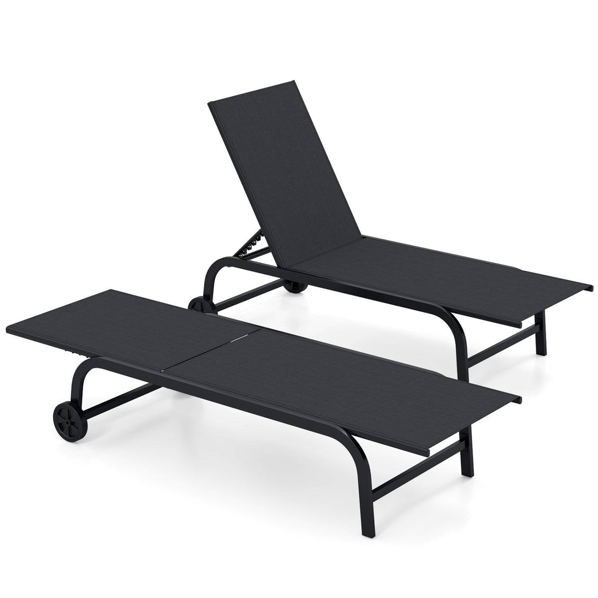 Outdoor Chaise Lounge Chair with Wheels and Adjustable Backrest