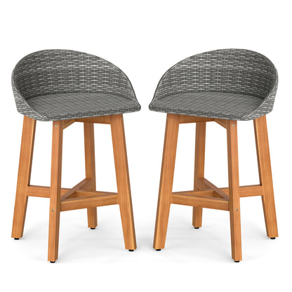 Faux Rattan Bar Chairs Set of 2 with Acacia Wood Frame