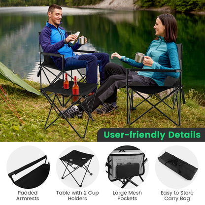 Folding Camping Table and Chairs Set with Carrying Bag