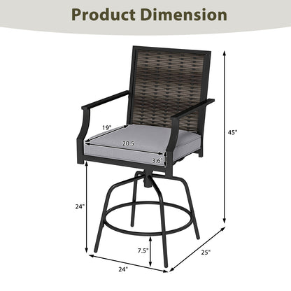 Swivel Bar Stools Set of 2 with Cushions - Outdoor Wicker