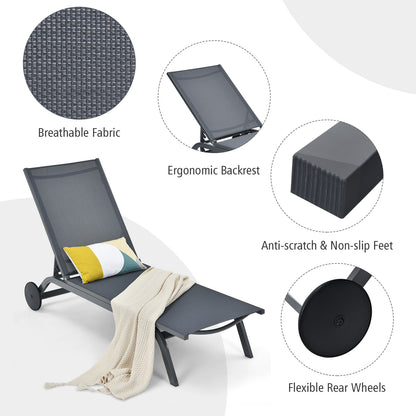 Adjustable Outdoor Chaise Lounge Chair with Wheels