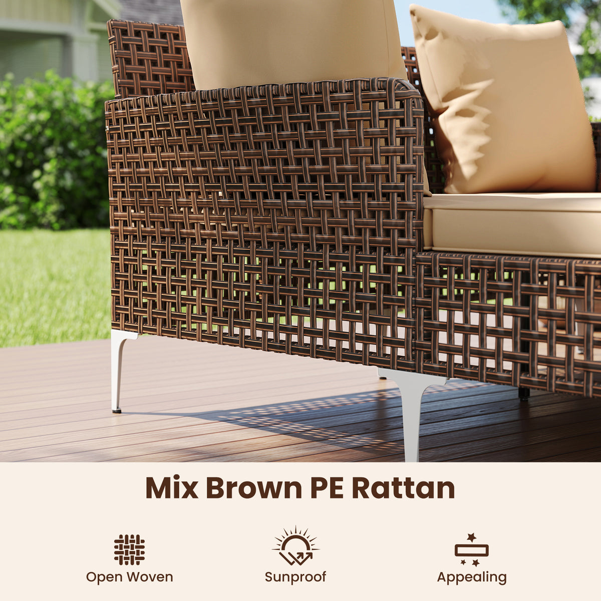 Double Chaise Lounge Daybed with Cushions - Wicker Rattan