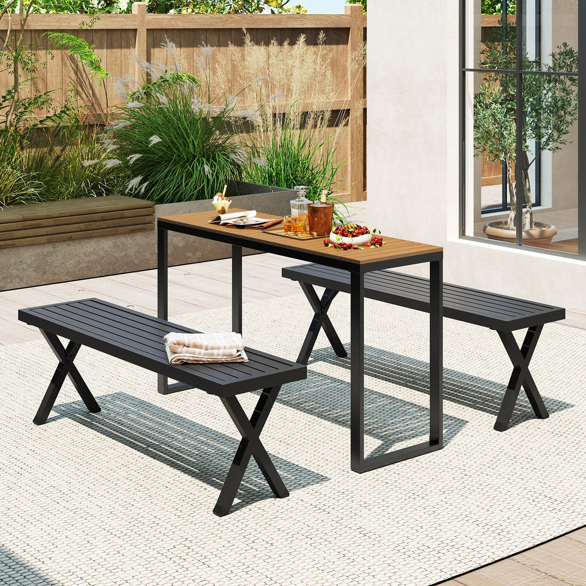 Outdoor Rectangle Console Table with Long-Lasting WPC Tabletop