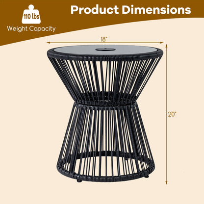 Outdoor Side Table with LED Warm Light and Tempered Glass Top