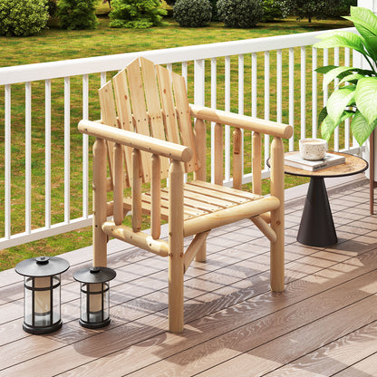 Wooden Armchair with High Back and Armrests - Natural Pine