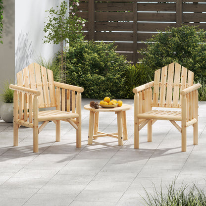 Wooden Armchair with High Back and Armrests - Natural Pine