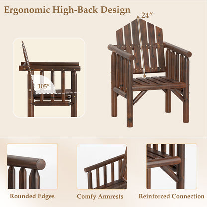 Wooden Armchair with High Back and Armrests - Natural Pine