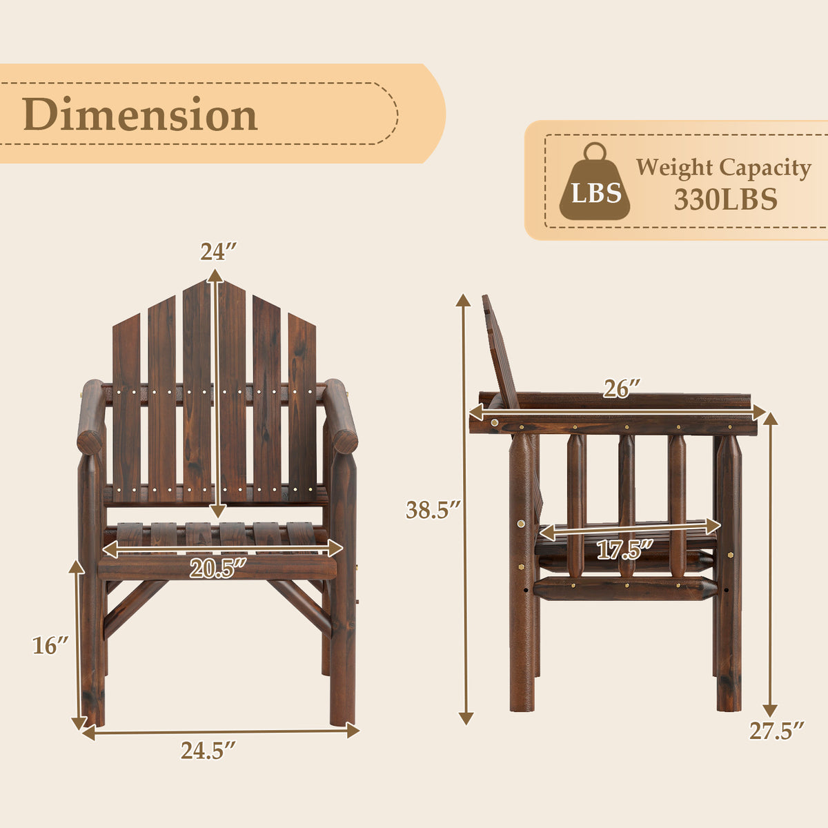 Wooden Armchair with High Back and Armrests - Natural Pine