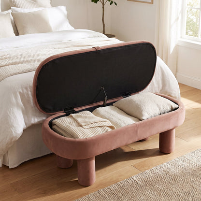 Oval Storage Ottoman Bench with Upholstered Velvet Seat