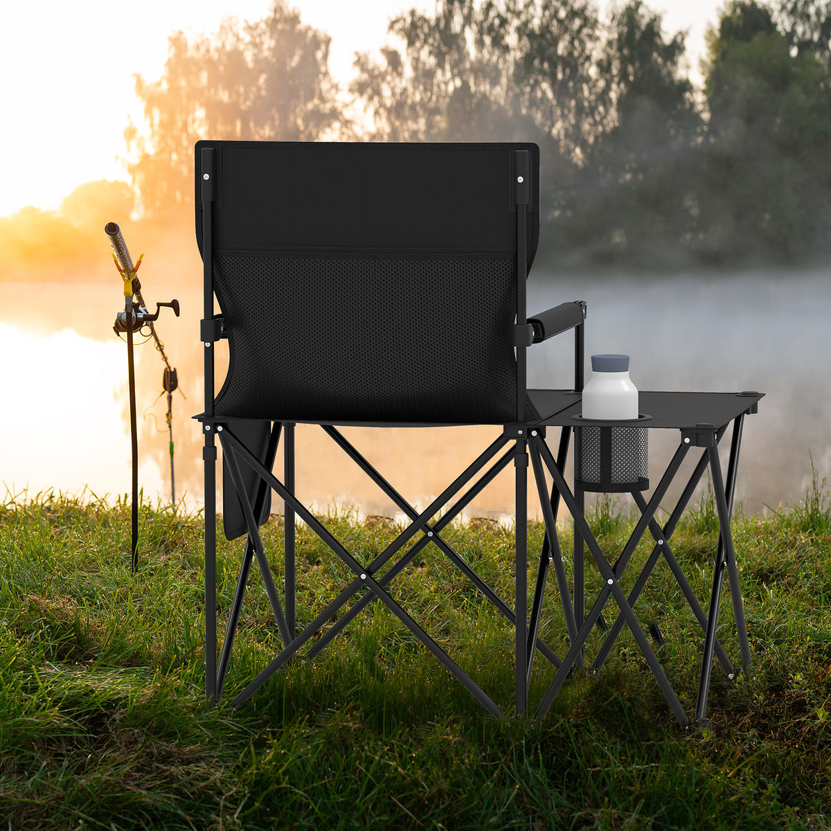 Oversized Camping Chair with Side Table and Storage Pockets