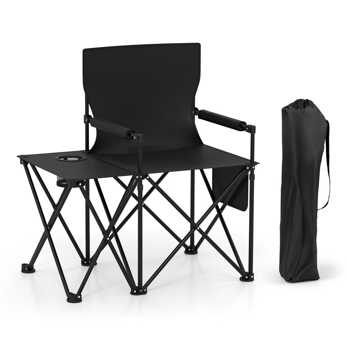 Oversized Camping Chair with Side Table and Storage Pockets