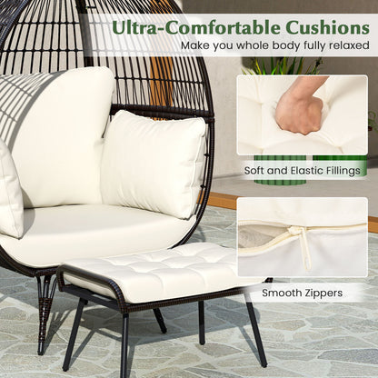 Oversized Rattan Egg Lounge Chair with 4 Cushions