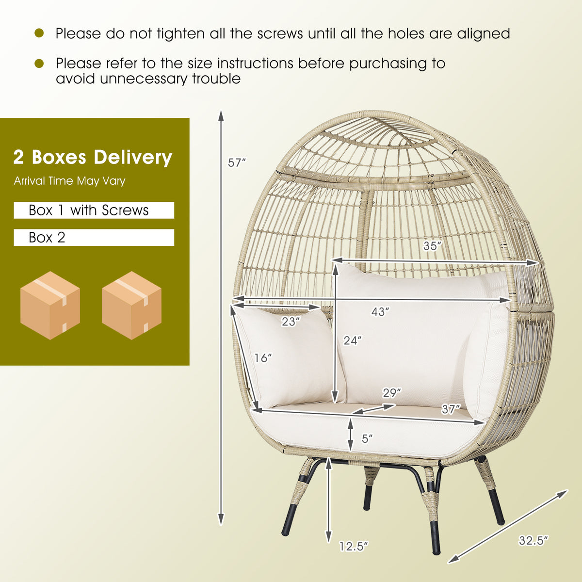 Oversized Rattan Egg Lounge Chair with 4 Cushions