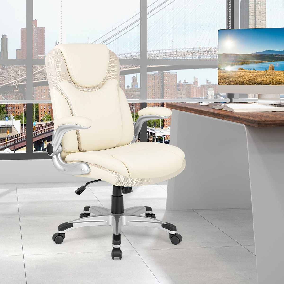 Executive Office Chair with Flip-Up Armrests & Rocking Function