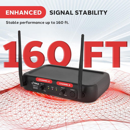 Pyle Dual-Channel VHF Wireless Microphone System with 2 Lavalier & 2 Headset Mics - view 7
