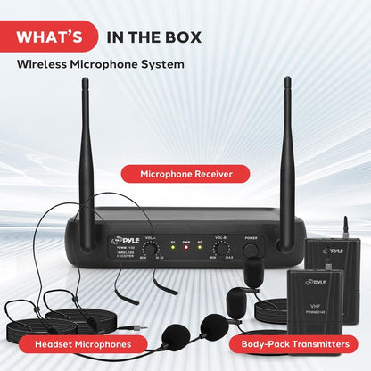 Pyle Dual-Channel VHF Wireless Microphone System with 2 Lavalier & 2 Headset Mics - view 12