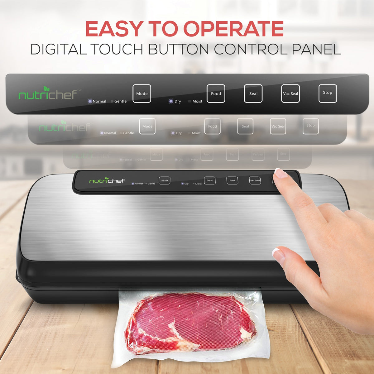 NutriChef Automatic Vacuum Sealer with Dry/Moist Settings, Bags & Roll Included - view 5