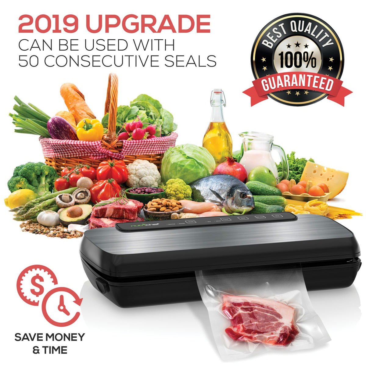 NutriChef Automatic Vacuum Sealer with Dry/Moist Settings, Bags & Roll Included - view 8