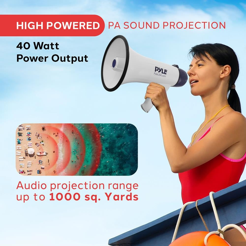 Pyle 40W Rechargeable Dynamic Megaphone with Record & Siren - view 3