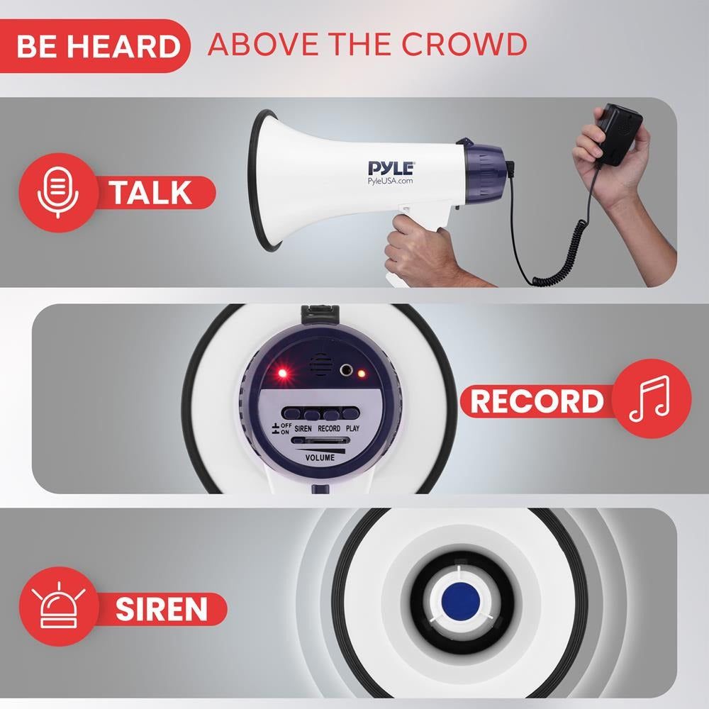 Pyle 40W Rechargeable Dynamic Megaphone with Record & Siren - view 4