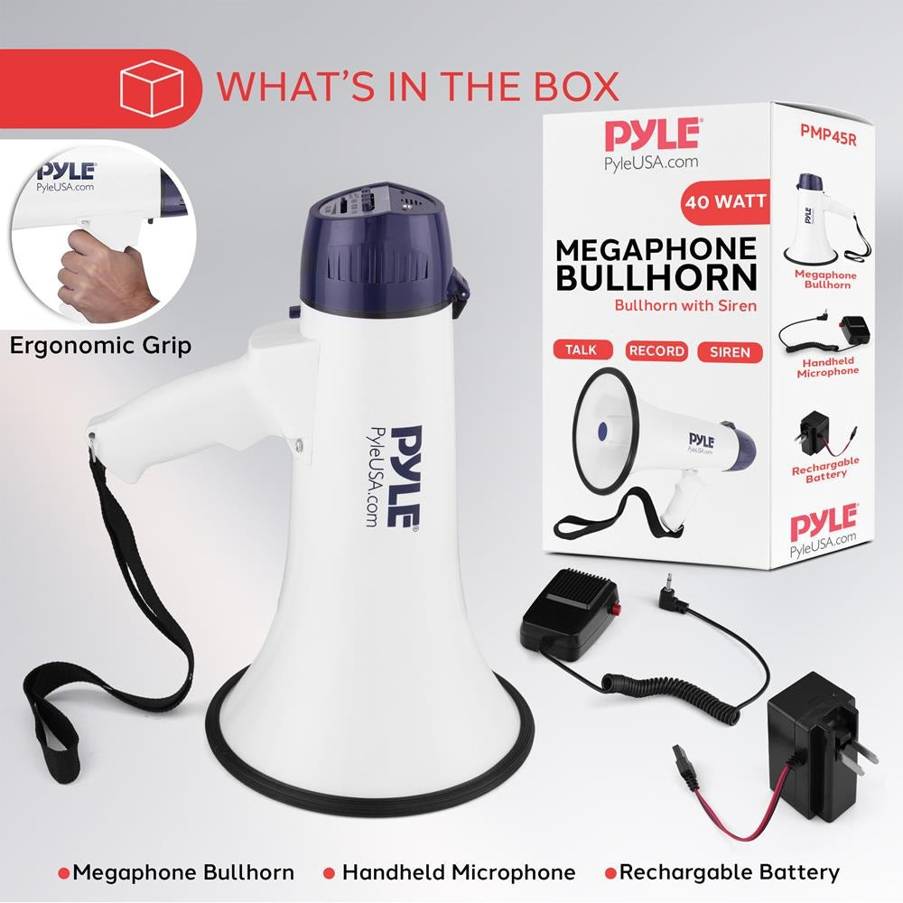 Pyle 40W Rechargeable Dynamic Megaphone with Record & Siren - view 7