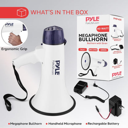 Pyle 40W Rechargeable Dynamic Megaphone with Record & Siren - view 7
