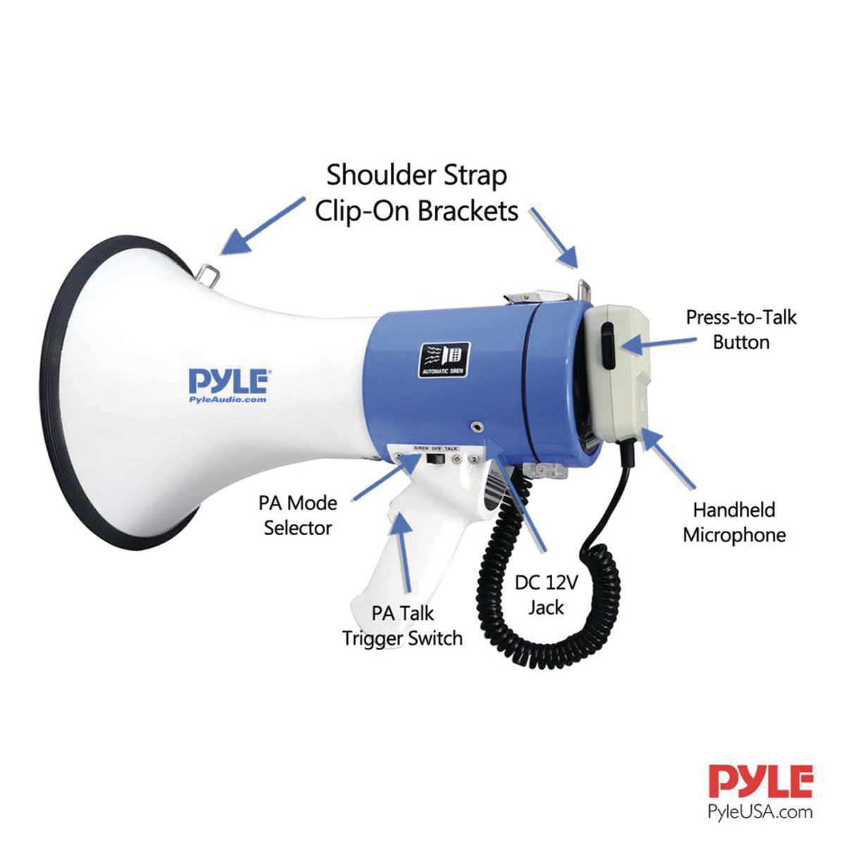 Pyle Pro 50W Piezo Dynamic Megaphone with Talk & Siren Modes, 1-Mile Range - view 4