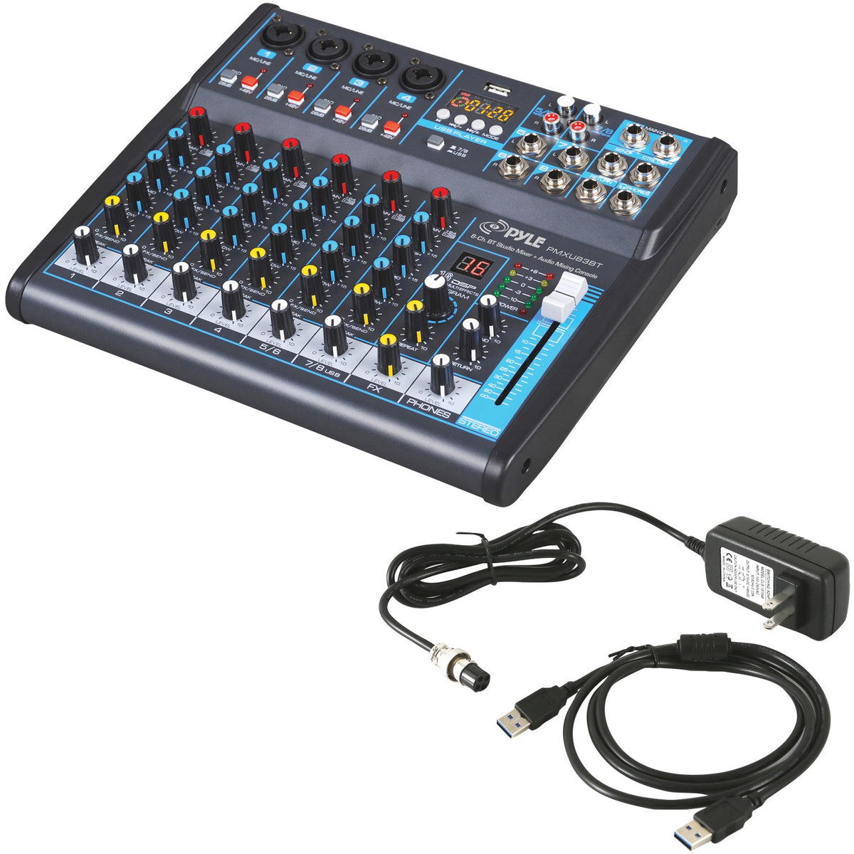Pyle 8-Channel Bluetooth DJ & Studio Mixer with DSP Effects, USB Recording & LCD Display - view 2