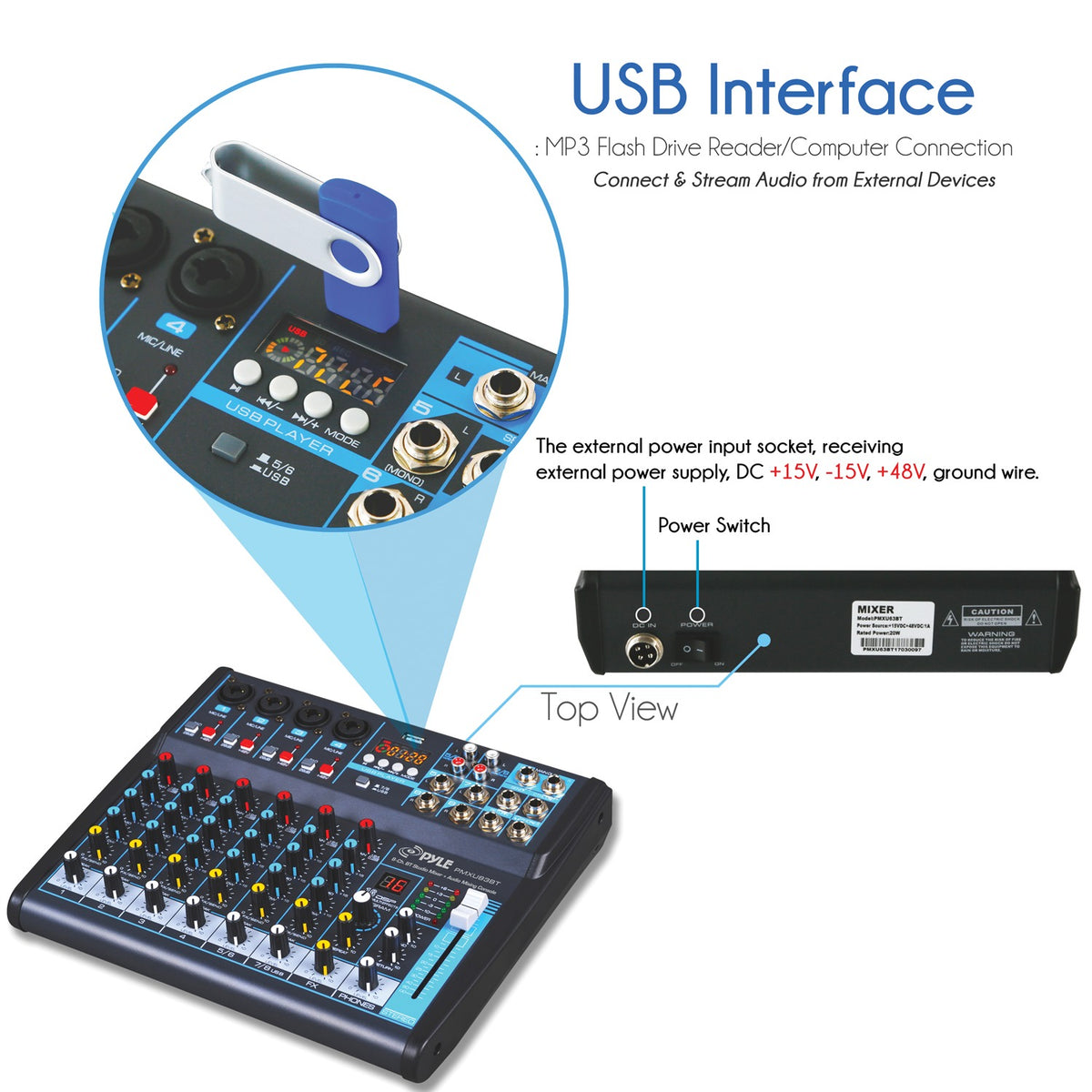 Pyle 8-Channel Bluetooth DJ & Studio Mixer with DSP Effects, USB Recording & LCD Display - view 3