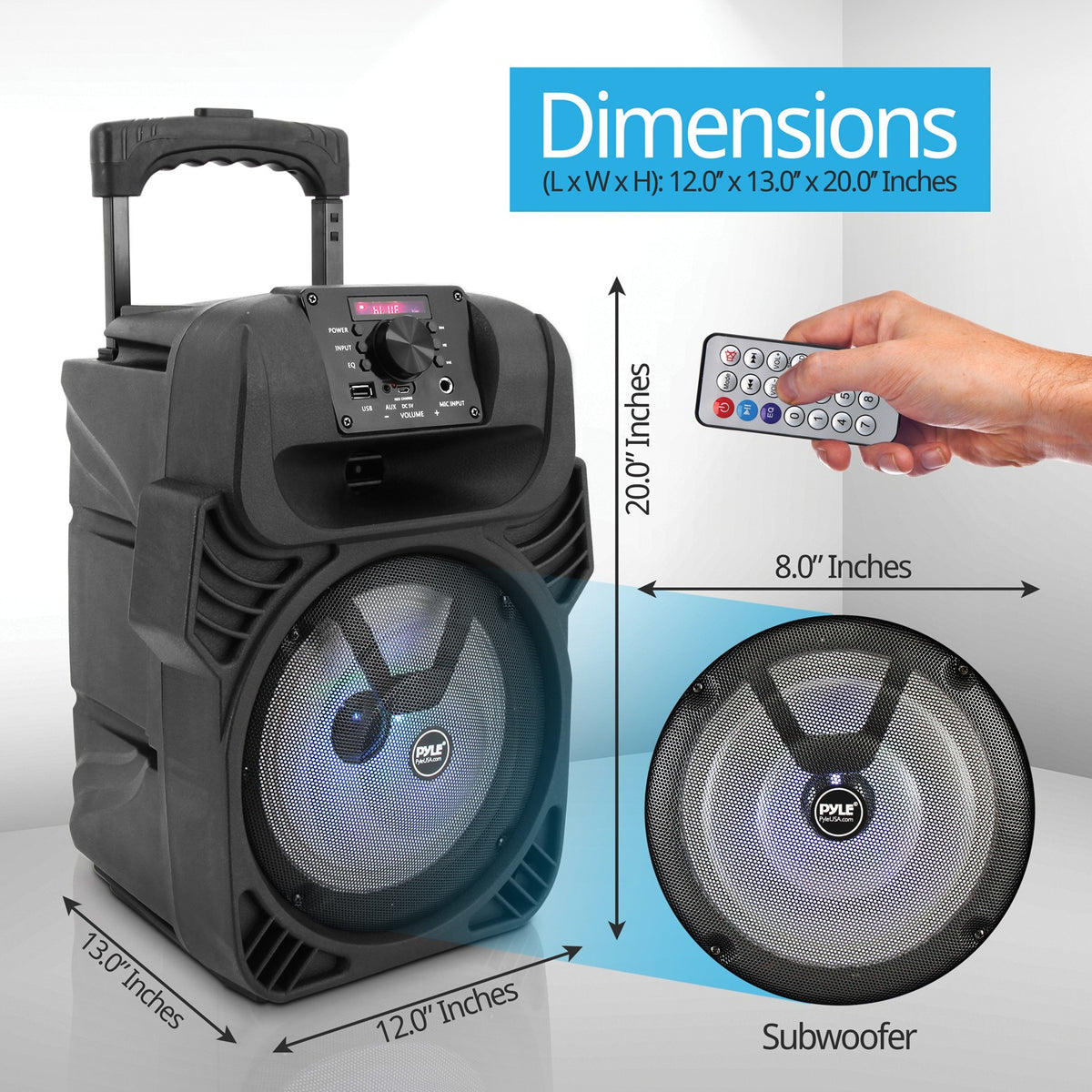 Pyle Portable Bluetooth PA Speaker & Microphone System with LED Lights, FM Radio & Rechargeable Battery - view 2