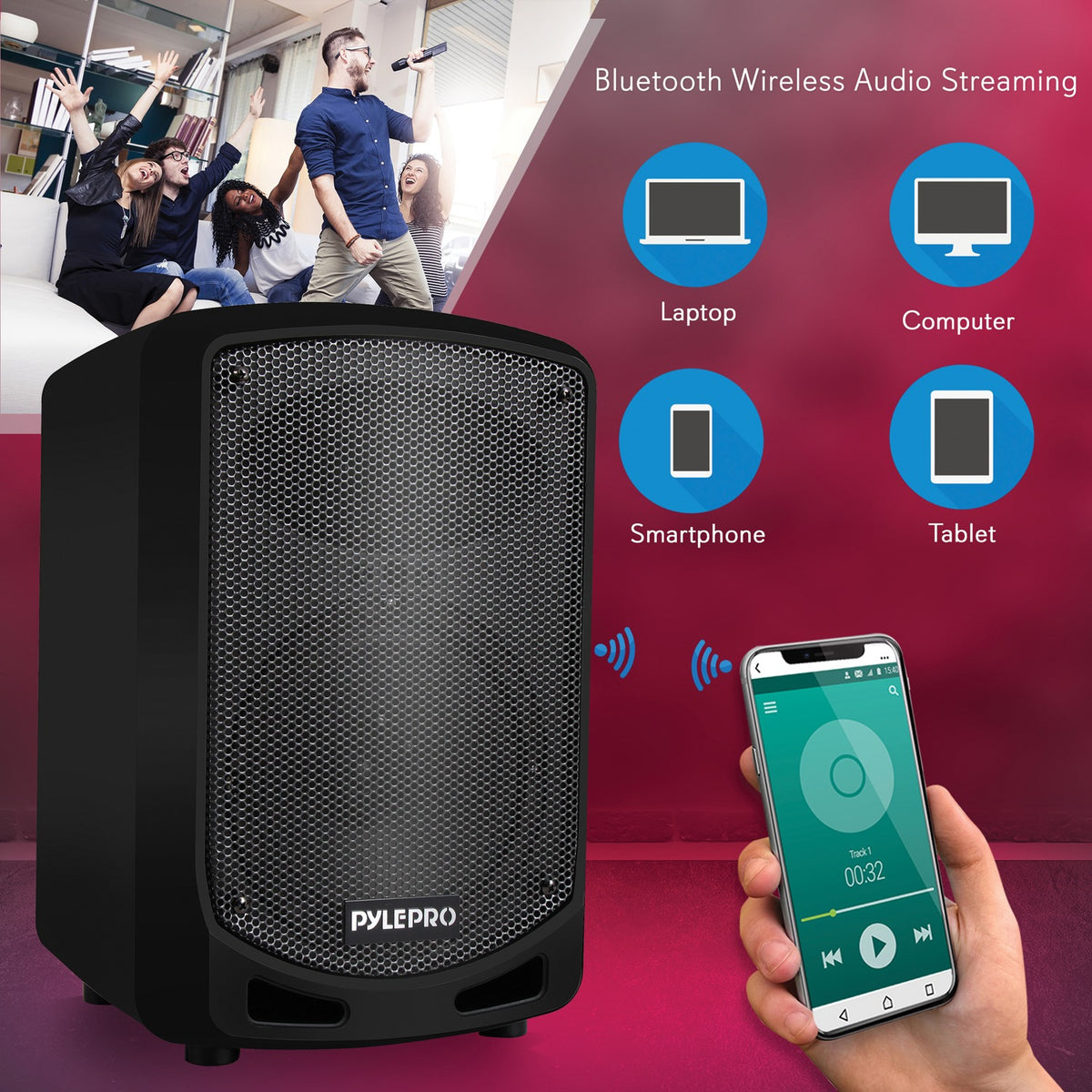 Pyle Compact Portable Bluetooth PA Speaker with 6.5-In. Woofer, Wireless Mic & Rechargeable Battery - view 4