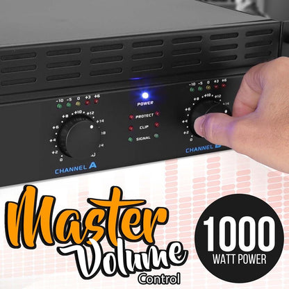 Pyle 1,000W Bridgeable 2-Channel Rack-Mount Pro Power Amplifier with Bluetooth - view 5