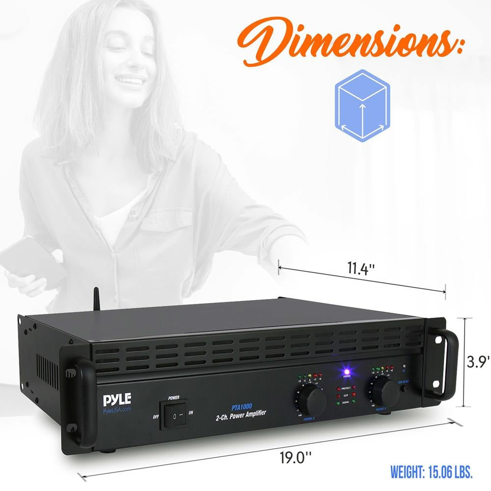 Pyle 1,000W Bridgeable 2-Channel Rack-Mount Pro Power Amplifier with Bluetooth - view 6