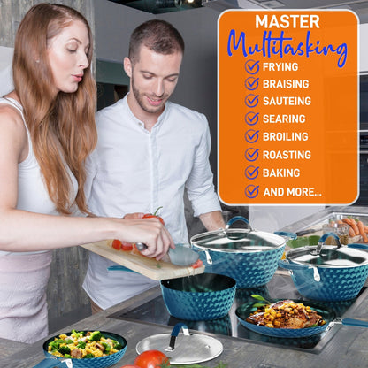 NutriChef 11-Piece Diamond Nonstick Cookware Set, Blue - view 4