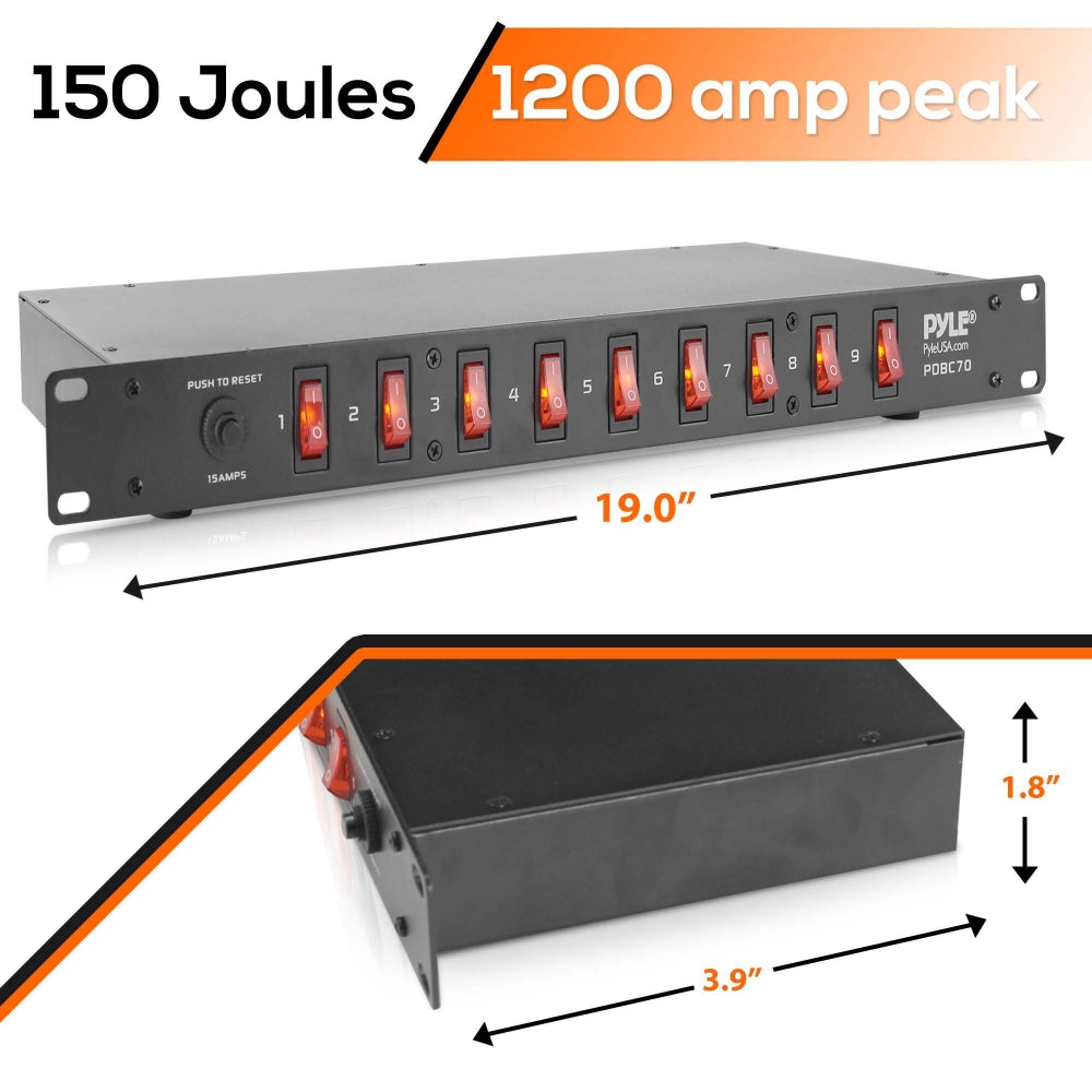 Pyle 9-Outlet 15A Rack-Mount Power Conditioner with Individual Switches - view 3