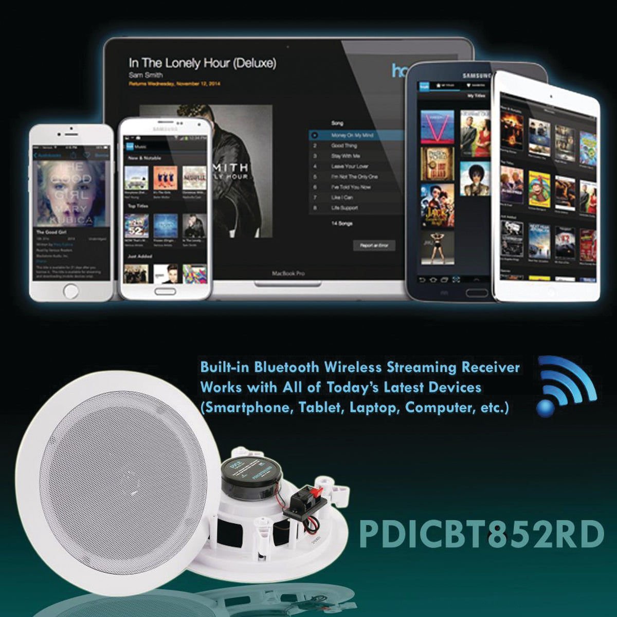 Pyle 8-In. 250W Bluetooth In-Ceiling/In-Wall Speaker Pair with Polymer Tweeter, 8 Ohms - view 6
