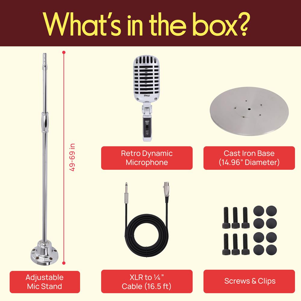 Pyle Retro Vintage-Style Dynamic Microphone with Adjustable Swing Stand, Silver - view 3