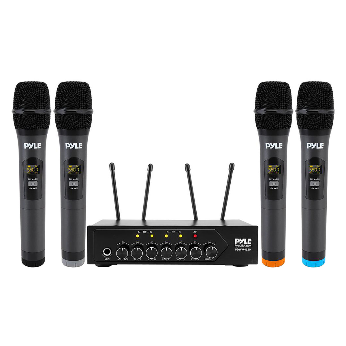Pyle UHF Wireless Microphone System with 4 Handheld Mics & Bluetooth