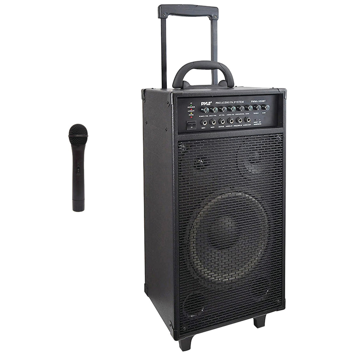 Pyle Portable Bluetooth PA Speaker System with 10-In. Sub, Wheels & Rechargeable Battery