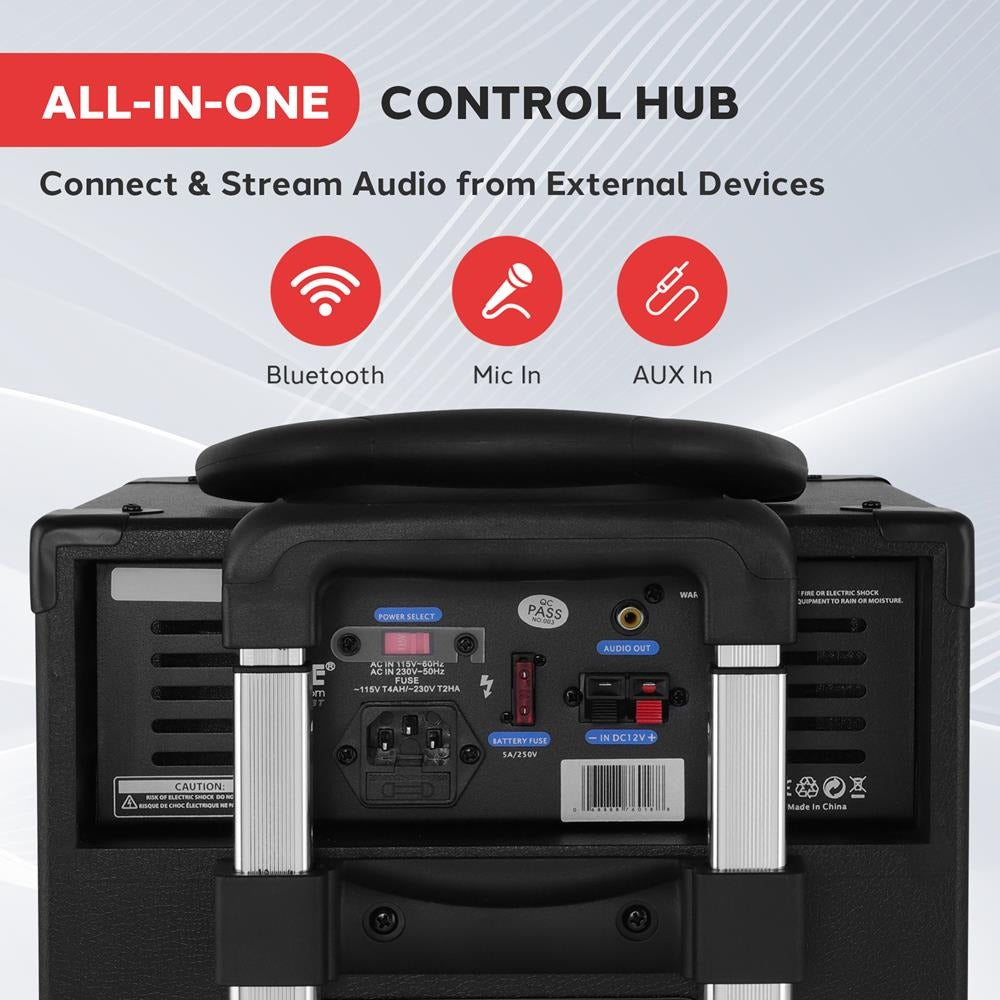Pyle Portable Bluetooth PA Speaker System with 10-In. Sub, Wheels & Rechargeable Battery - view 7