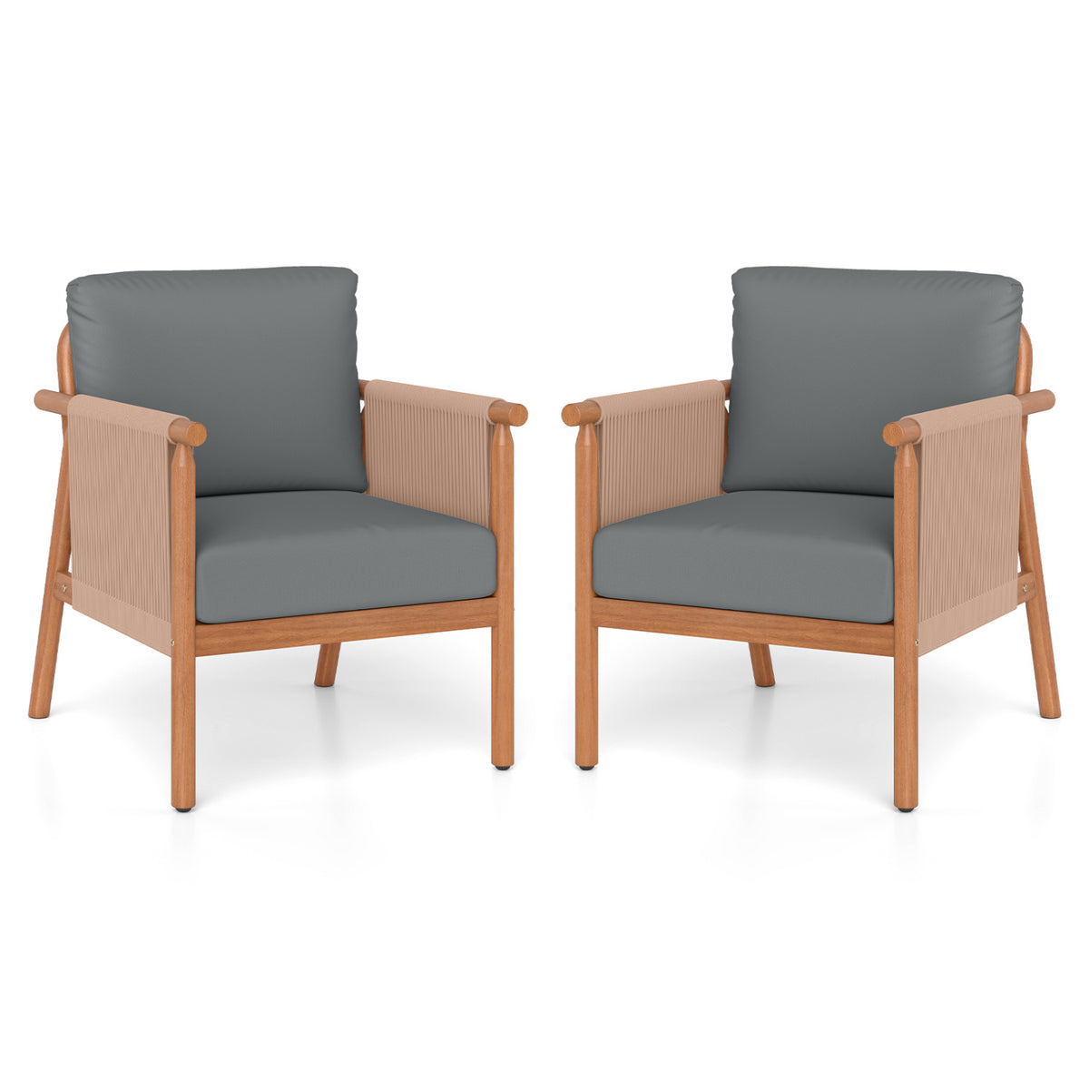 Acacia Wood Patio Dining Chairs Set of 2 with Cushions